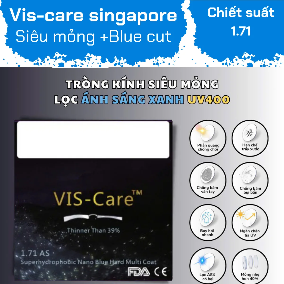 Tròng Kính Siêu Mỏng Chống Ánh Sáng Xanh Vis Care 1.71 — Hình 1