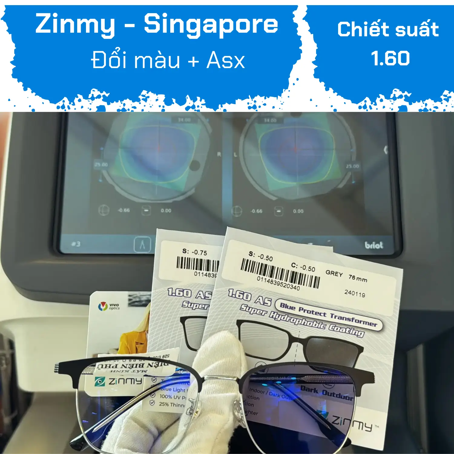 Tròng  Đổi Màu Chống Asx Zinmy 1.60 Transformer — Hình 1