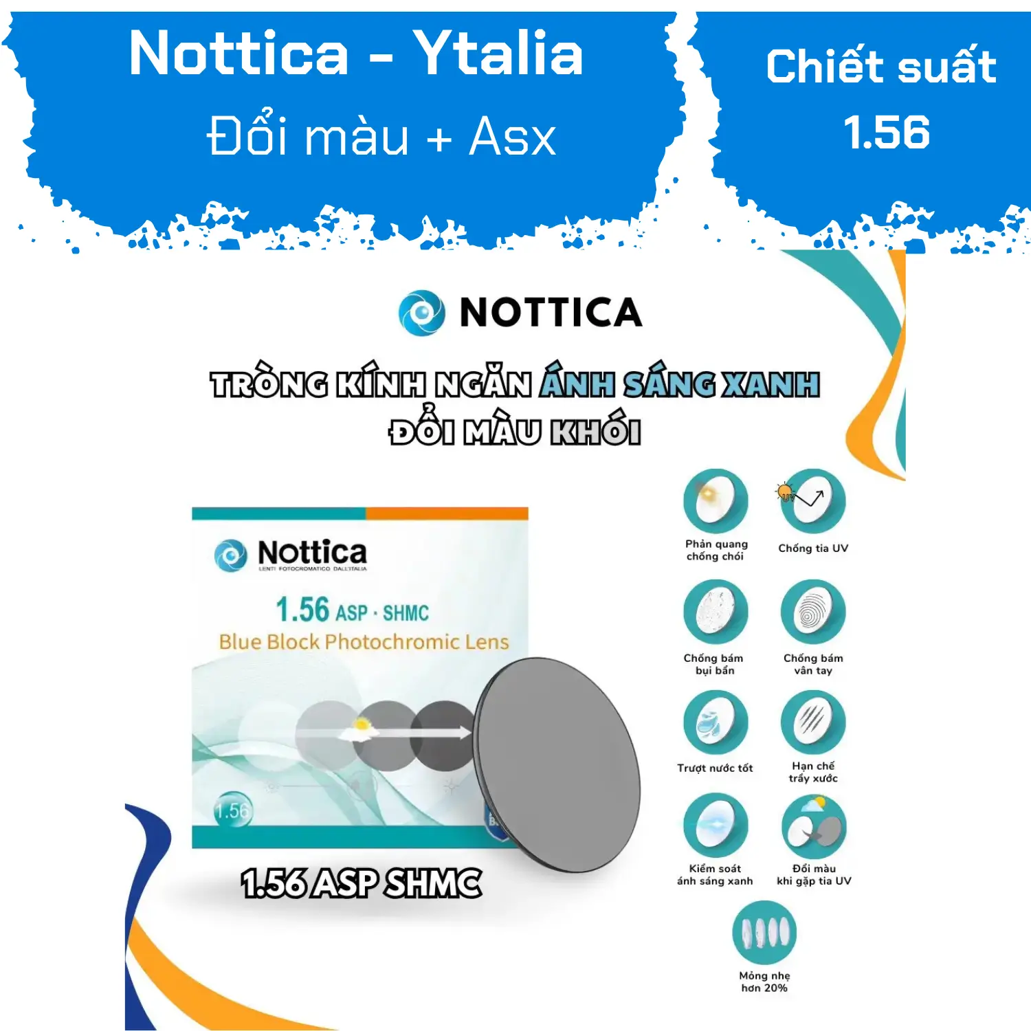 Tròng Nottica đổi màu Khói 1.56 — Hình 1