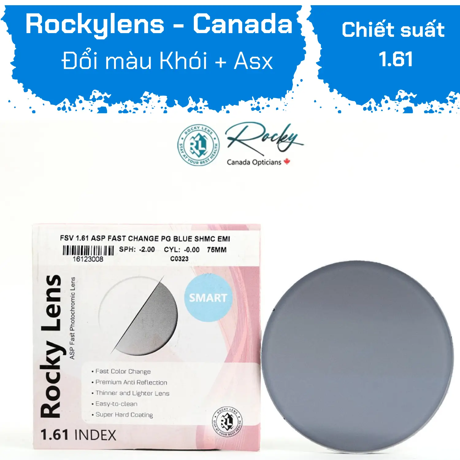 Tròng kính đổi màu ánh sáng xanh Rocky Smart 1.61 — Hình 1