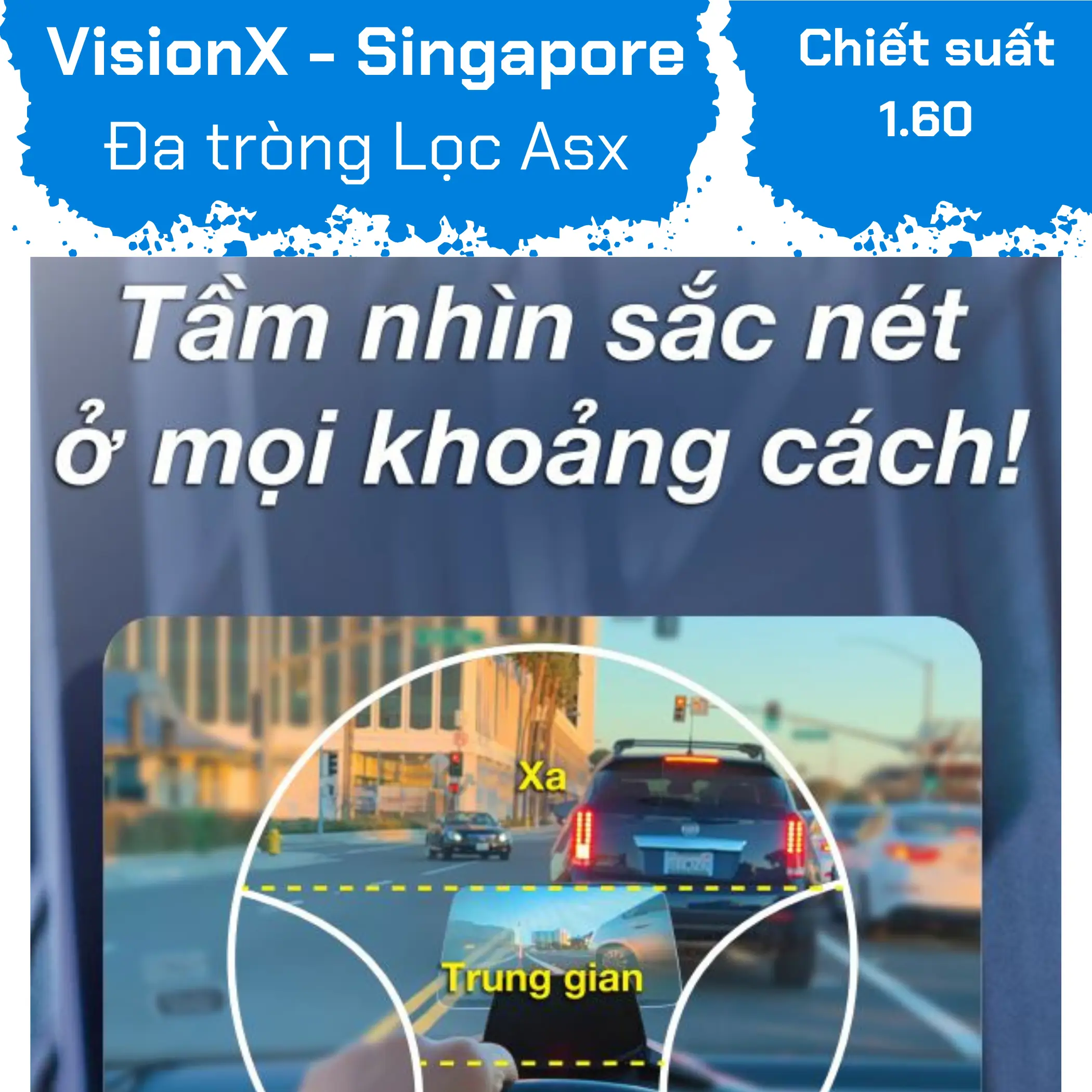 Tròng kính Đa tròng Freeform chống ánh sáng xanh VisionX 1.60 Freego Promax V Blue — Ảnh nhỏ 3