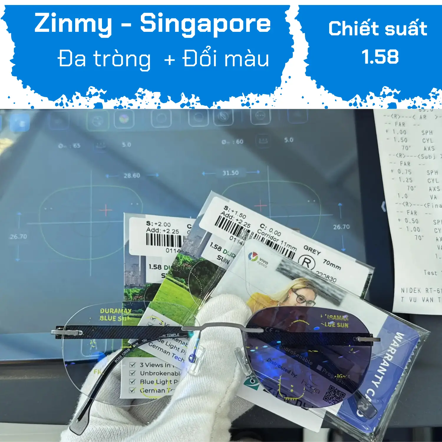 Zinmy 1.58 Freeform Photochromic Progressive Lenses - Shatter Resistant — Image 1