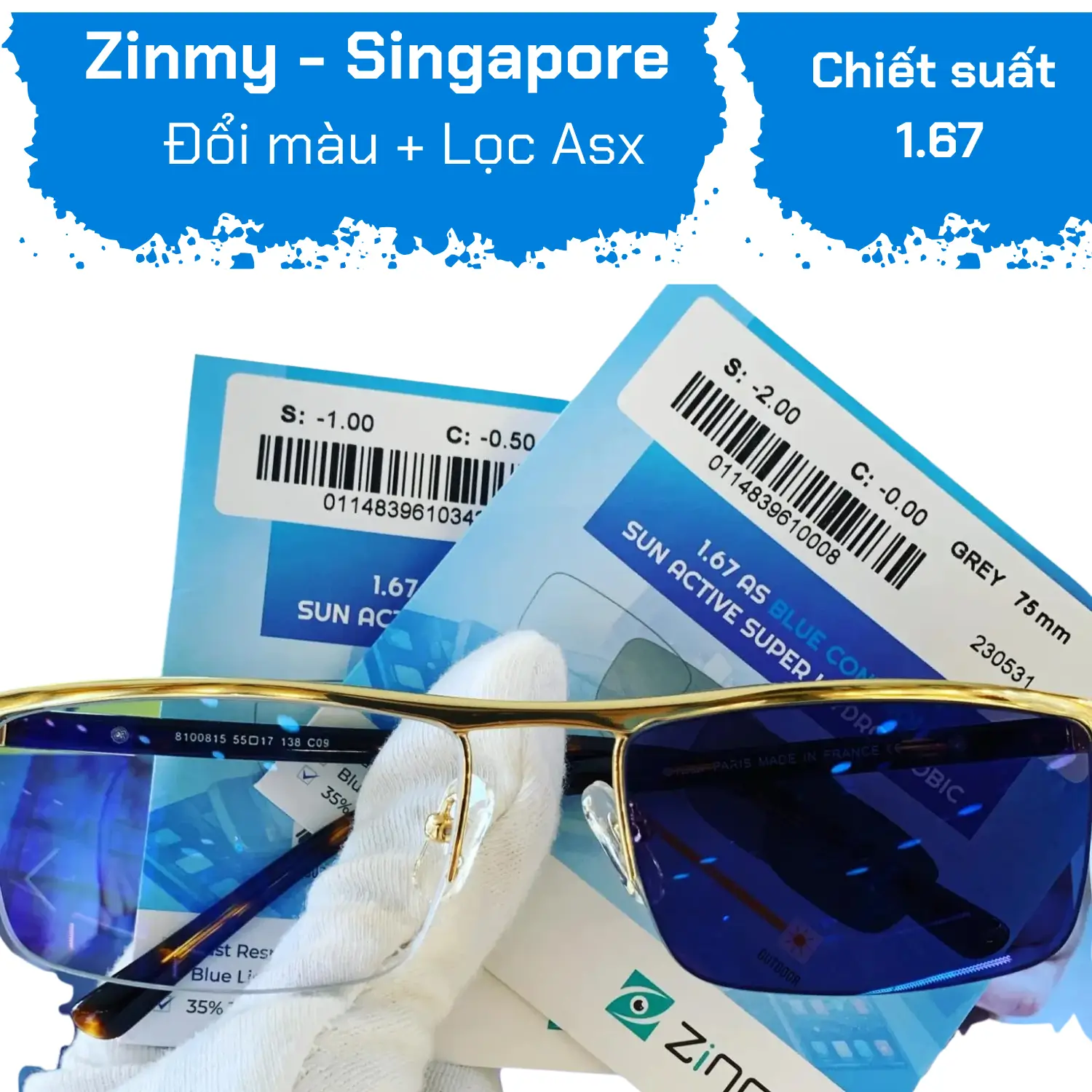 Tròng  Đổi Màu khói Chống Asx Zinmy 1.67 — Hình 1