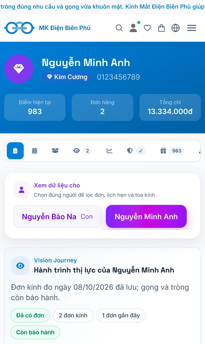 Mục Tổng quan của trang Tài khoản