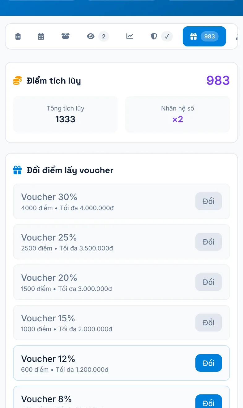 Điểm tích luỹ và đổi điểm lấy voucher