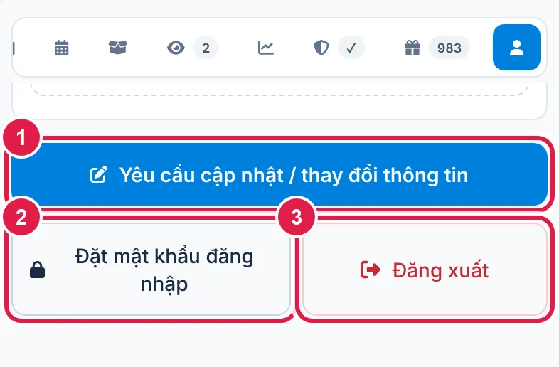 Các nút trong mục Cá nhân