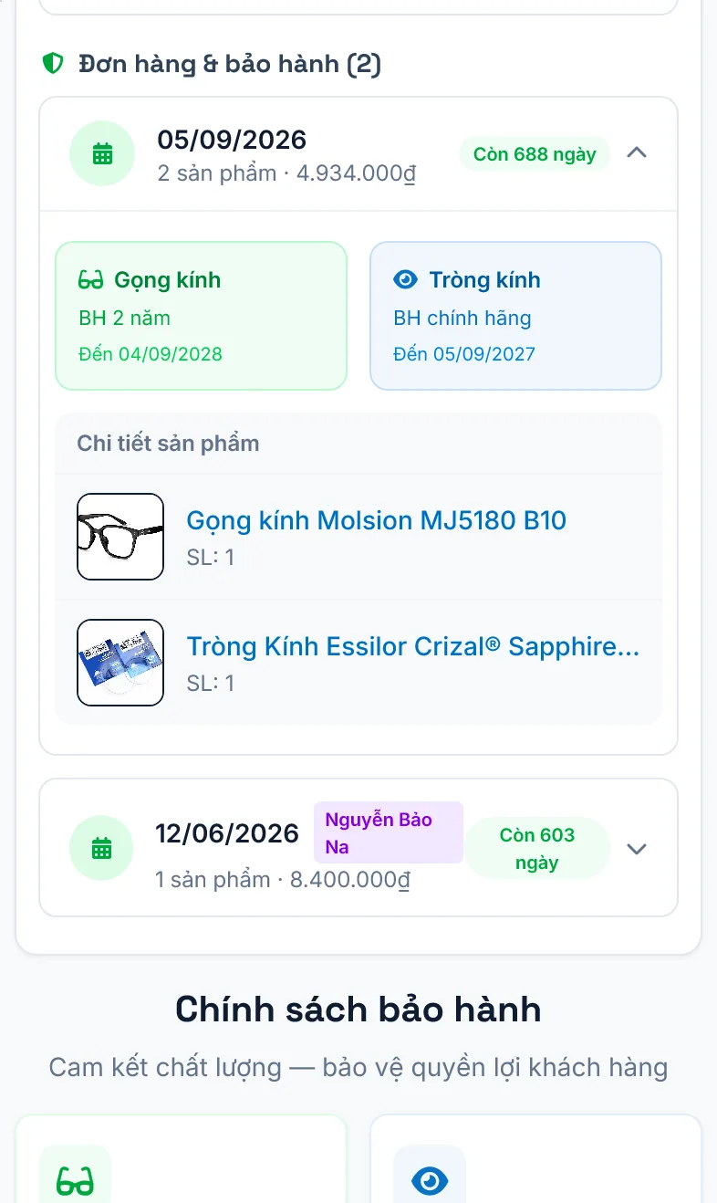 Kết quả tra cứu: đơn hàng và bảo hành