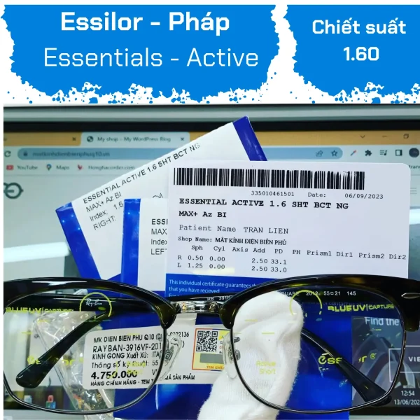 Đa tròng Essilor Essentials Active Blueuv/Capture 1.60