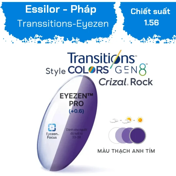 Tròng  Eyezen Pro Transitions 8 Crizal Rock 1.50 - Hình ảnh 3