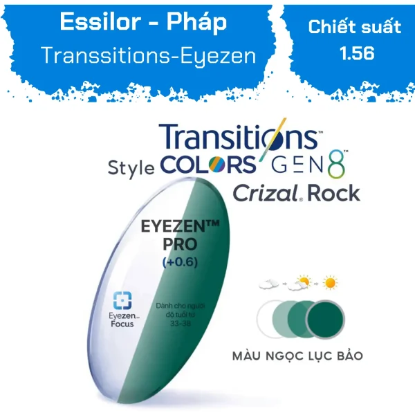 Tròng  Eyezen Pro Transitions 8 Crizal Rock 1.50 - Hình ảnh 2