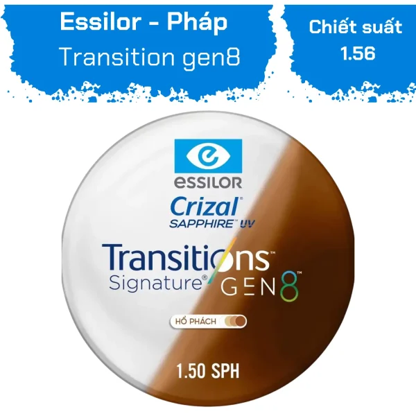 Tròng Transitions 8 Sapphire HR  1.50 Hổ Phách Essilor