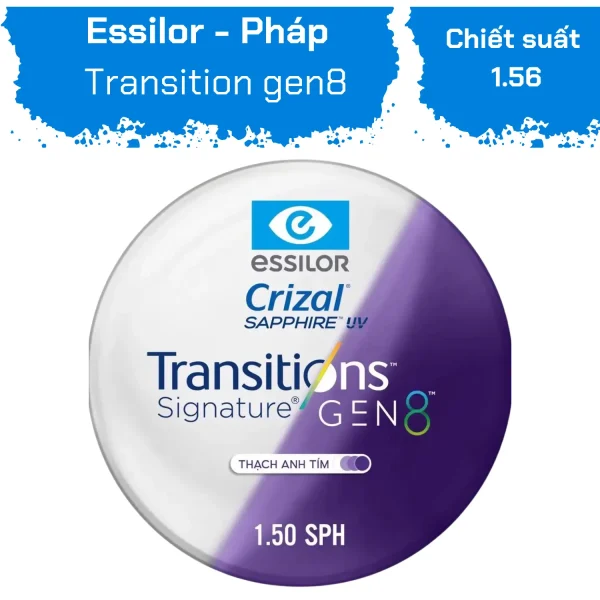 Tròng Transitions 8 Sapphire HR  1.50 Tím Essilor