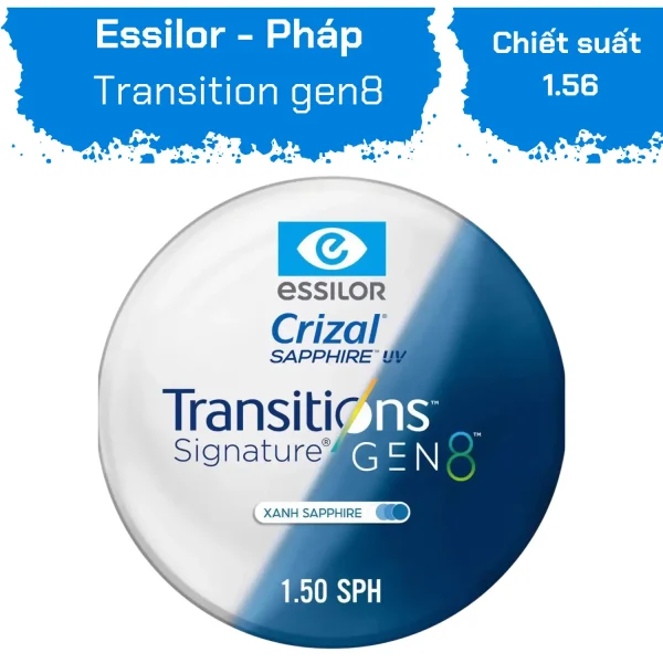 Tròng Transitions 8 Sapphire HR 1.50 Xanh Essilor