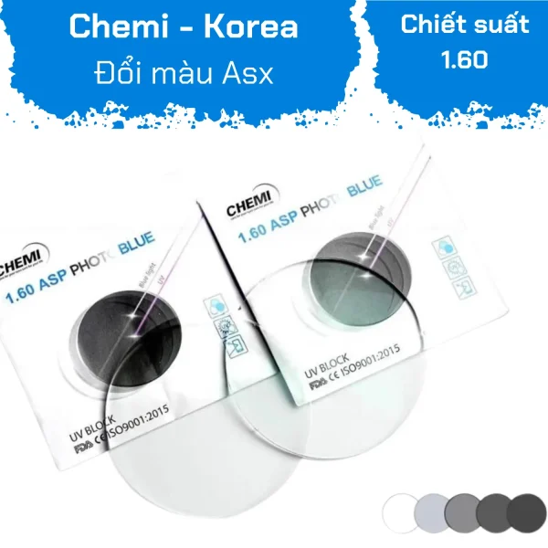 Tròng Kính Đổi Màu Chemi  1.60 ASP Photochromic