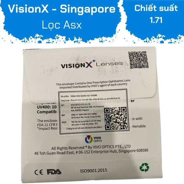 Tròng Kính Siêu Mỏng Vision X Singapore Mỏng Nhẹ Vượt Trội 1.71 AS Super Hydrophobic Nano Coating - Hình ảnh 2